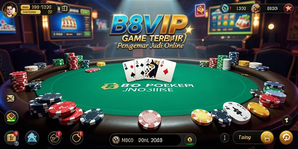 Tampilan gameplay menarik dari B8VIP dengan suasana poker yang mendebarkan.