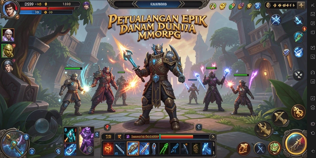Tangkapan layar gameplay DS99 menampilkan pertarungan epik di dunia MMORPG.