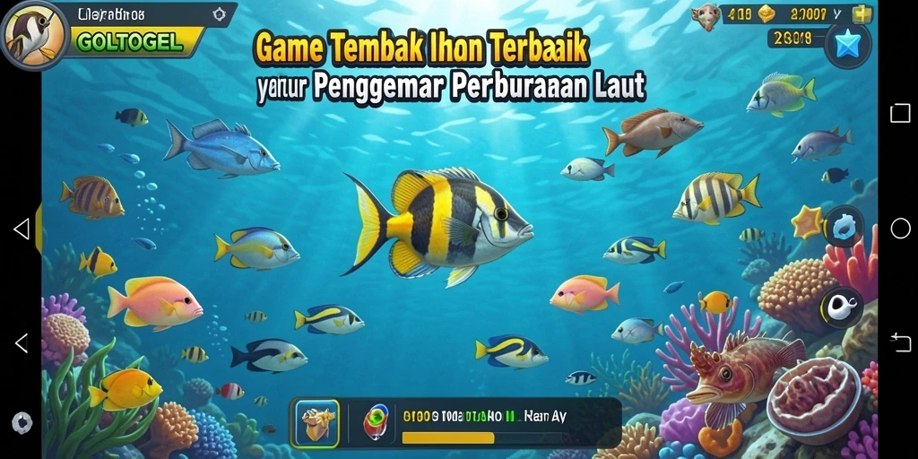 Screenshot GOLTOGEL menampilkan pemain berburu ikan dengan meriam di lautan.