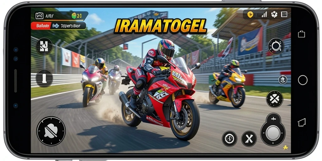 Gameplay seru di IRAMATOGEL dengan balapan sepeda motor.