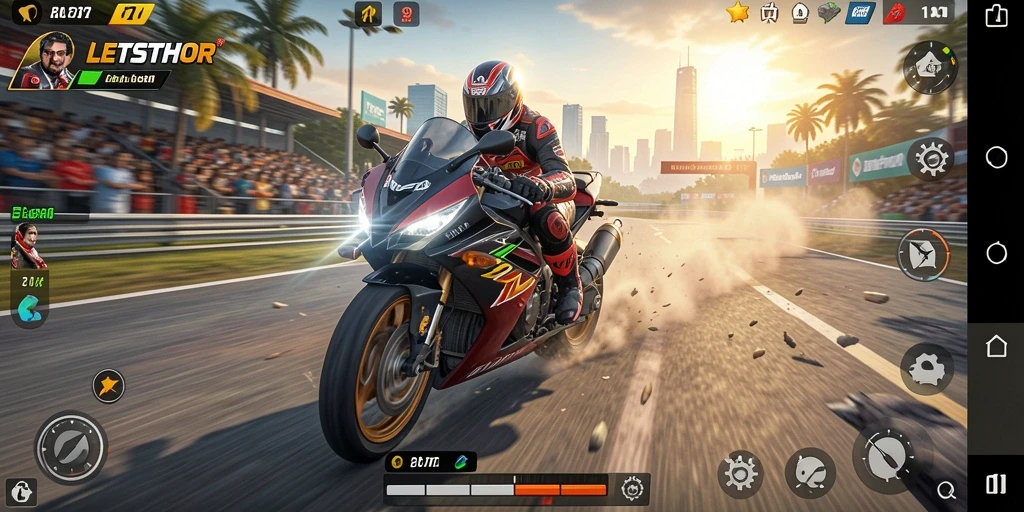 Gameplay LETSTHOR yang mendebarkan saat balapan motor.