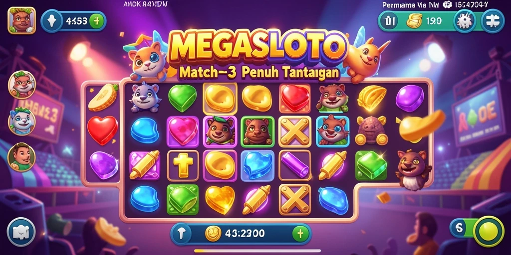 Screenshot gameplay MEGASLOTO yang menampilkan aksi Match-3 yang seru.