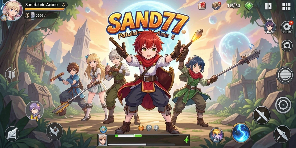 Gameplay SAND77 yang menarik dengan karakter anime yang beragam.