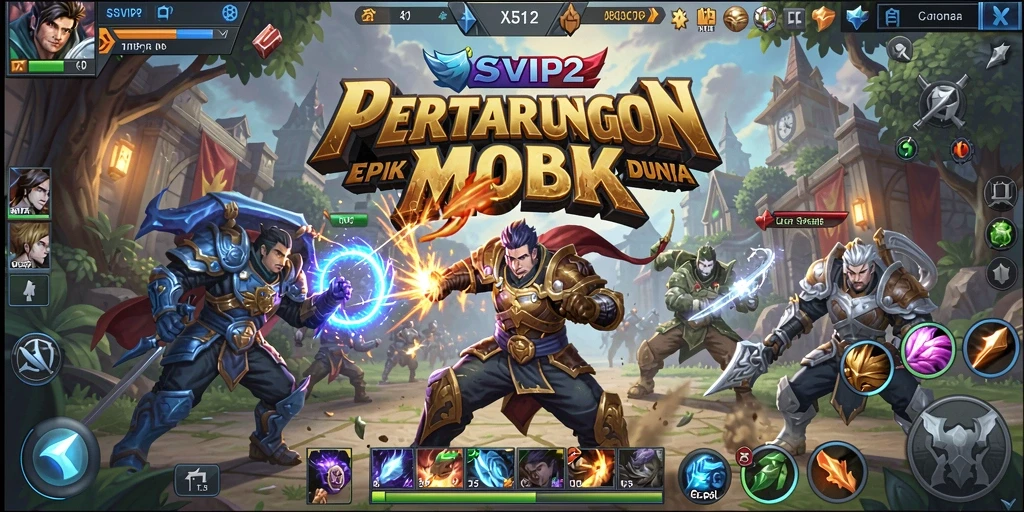 Screenshot gameplay SVIP2 menampilkan pertarungan hero yang epik.