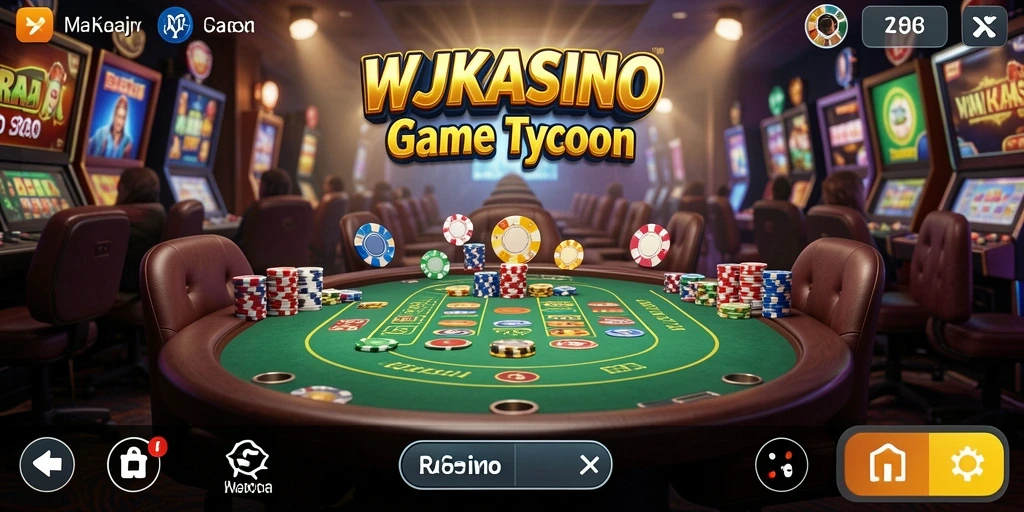 Gameplay WJKASINO yang menampilkan aktivitas mengelola kasino.